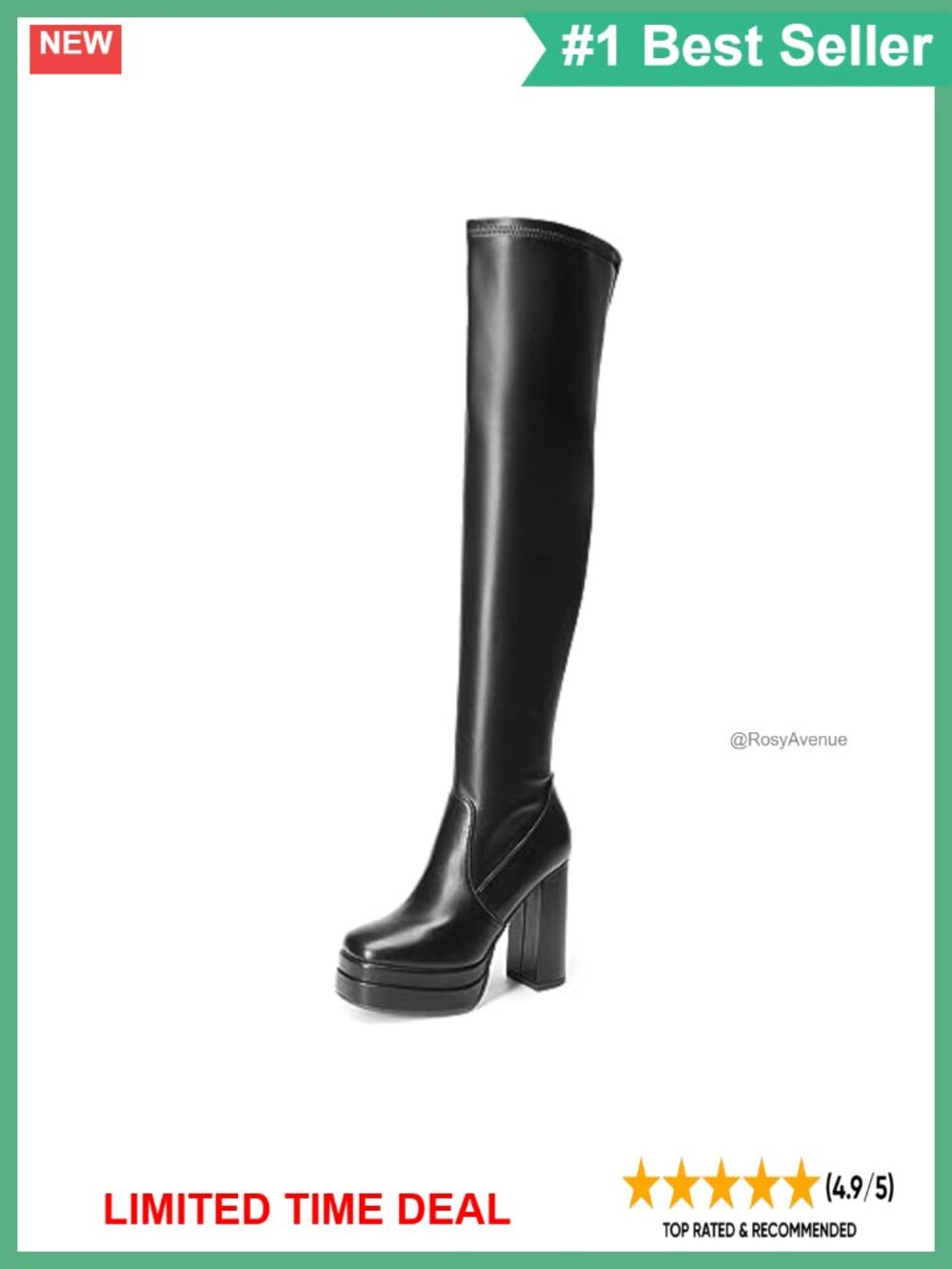 Platform Chunky Heel Square Toe Knee High Gogo Boots Faux Leather